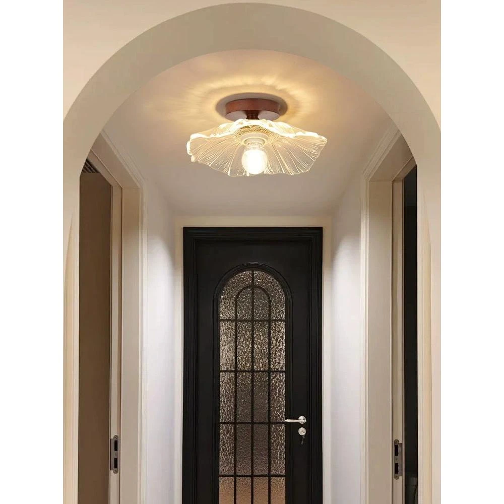 过道灯走廊灯具荷叶楼梯衣帽间阳台复古胡桃木中古入户玄关吸顶灯