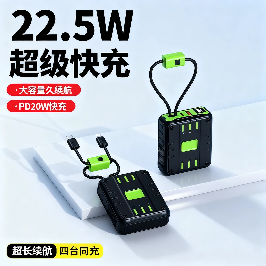 【3C认证】充电宝20000m超级快充自带双线超薄迷你便携适用苹果安卓