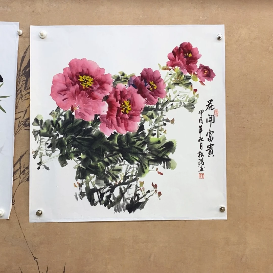 国画手绘国画牡丹花鸟