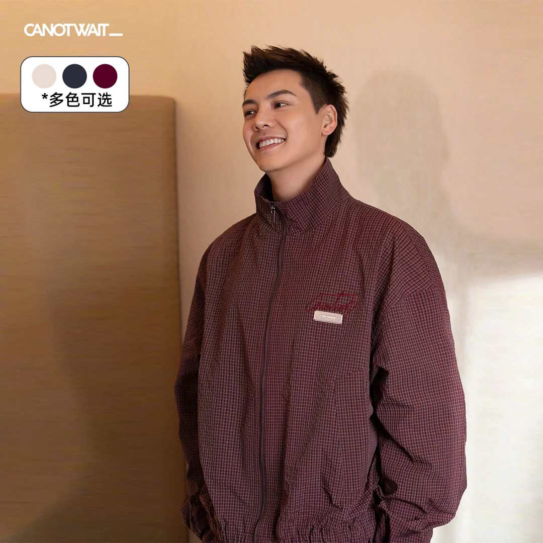 CANOTWAIT_陈伟霆春晚同款刺绣LOGO立体格纹拉链外套春夏百搭外套