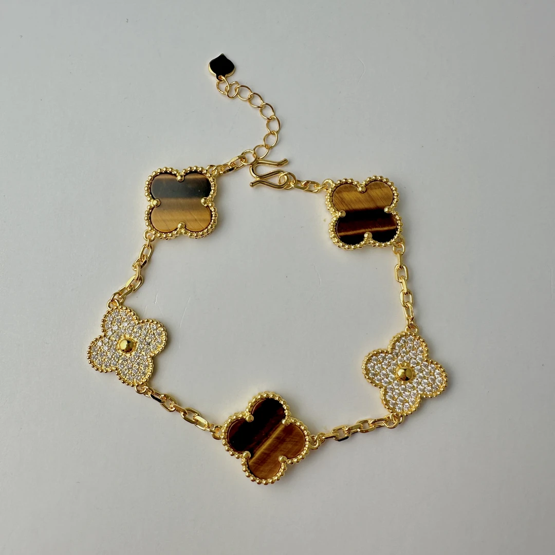 足银手链 999间钻五花手链五瓣花古法浮雕时尚百搭轻奢小众银饰