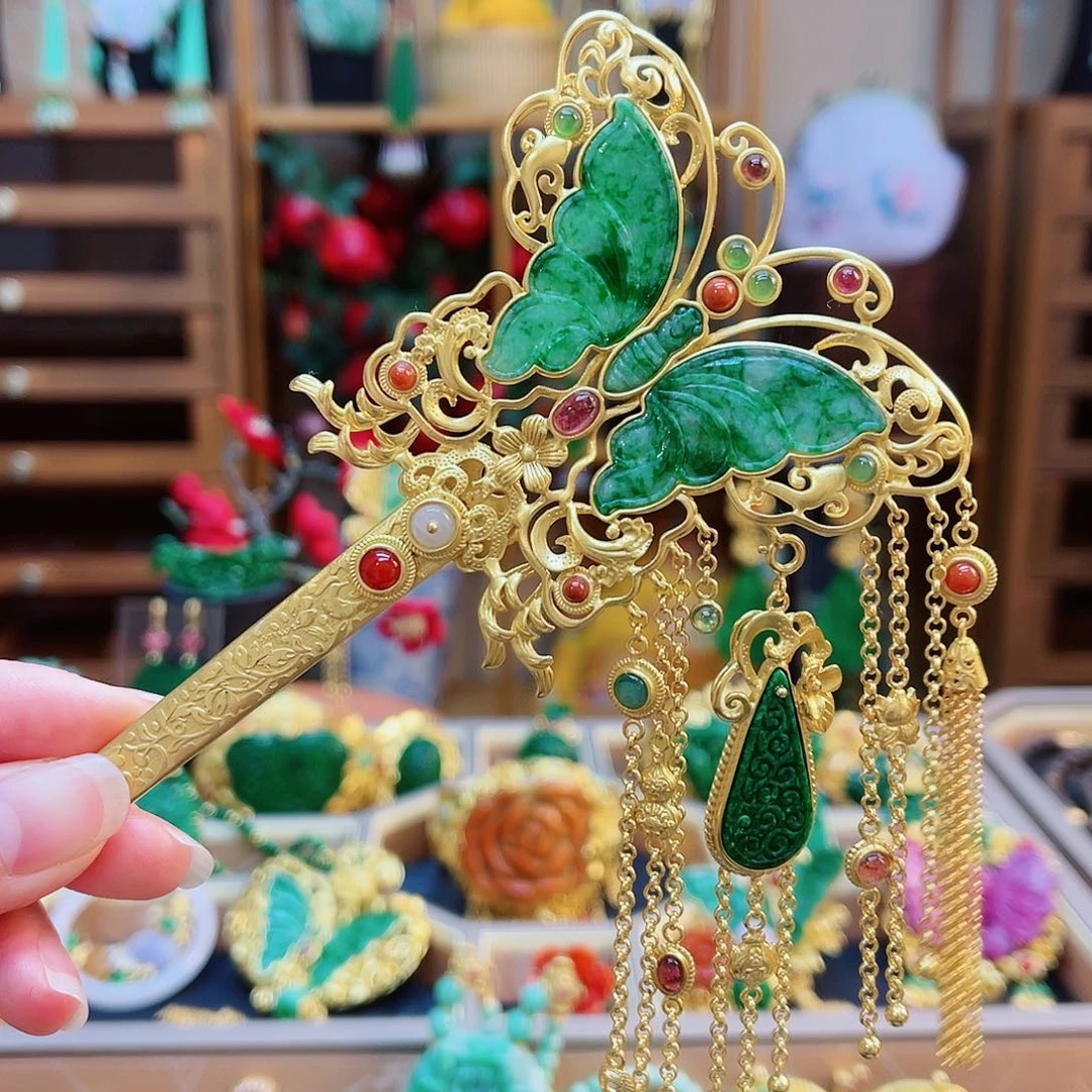 颈饰银S925镶嵌翡翠发簪48小时鉴赏期1