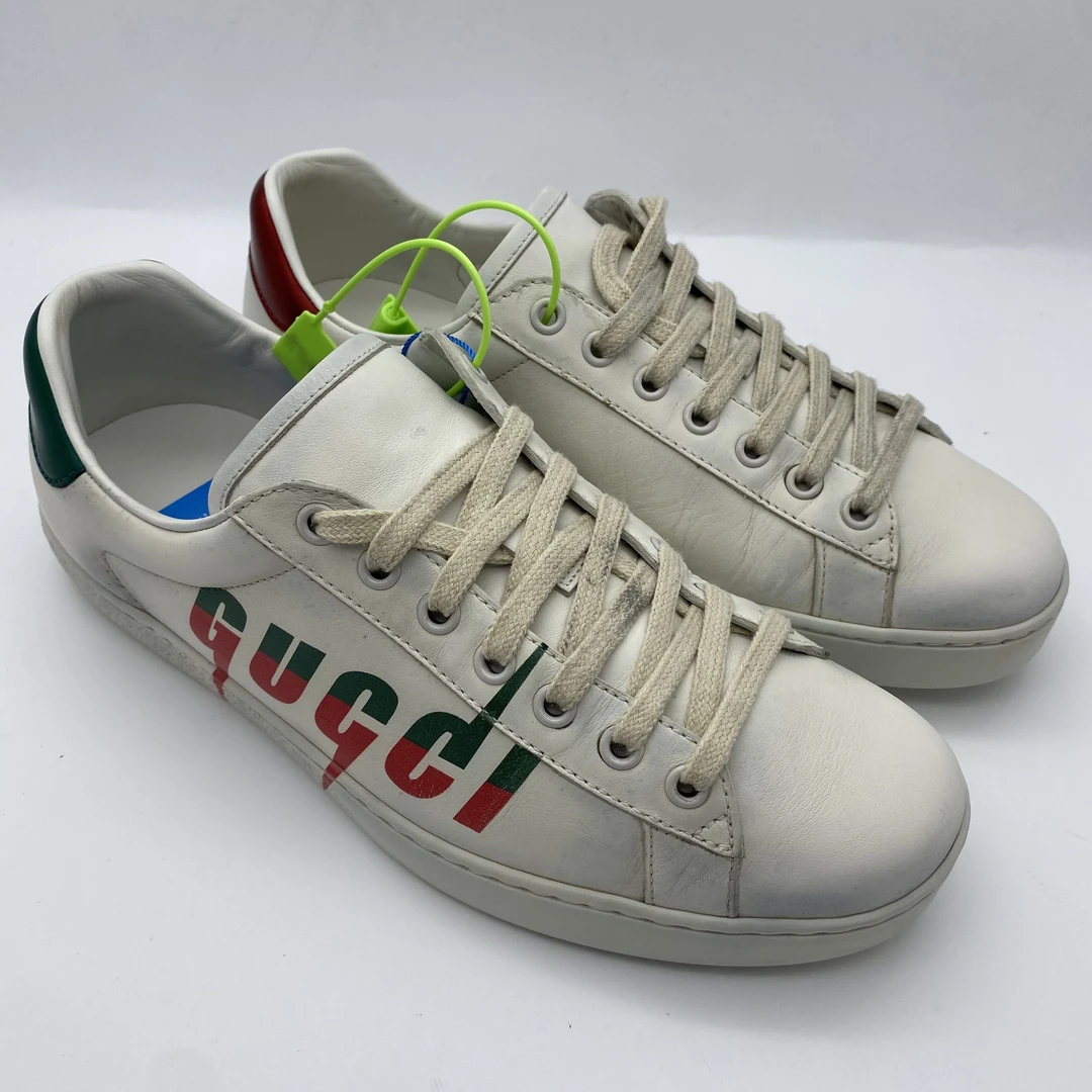 95新 GUCCI/古驰 40欧码/米白做旧复古闪电LOGO板鞋舒适休闲男款