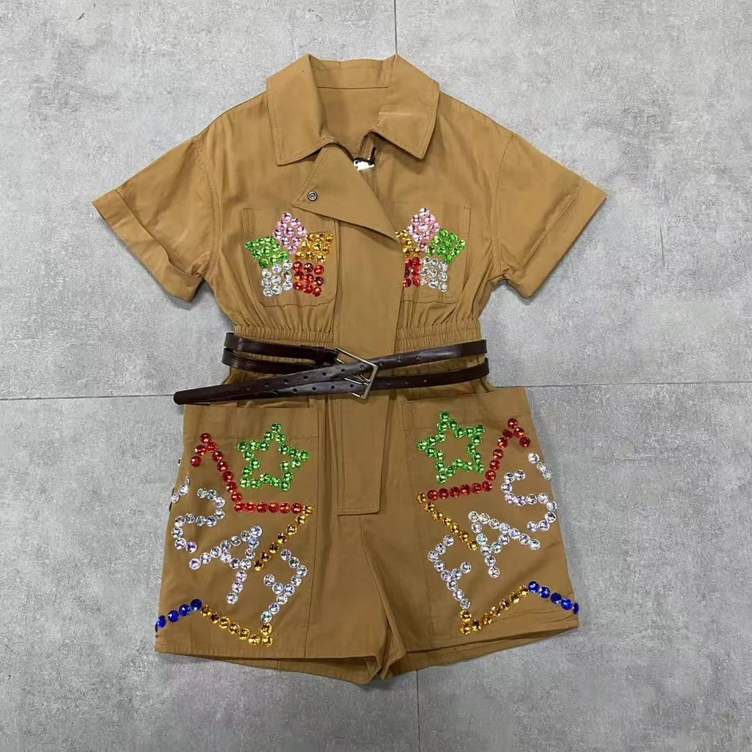 YNYC【星星连体裤】新款重工星星钉珠工装高腰连体裤子 KTT2506020