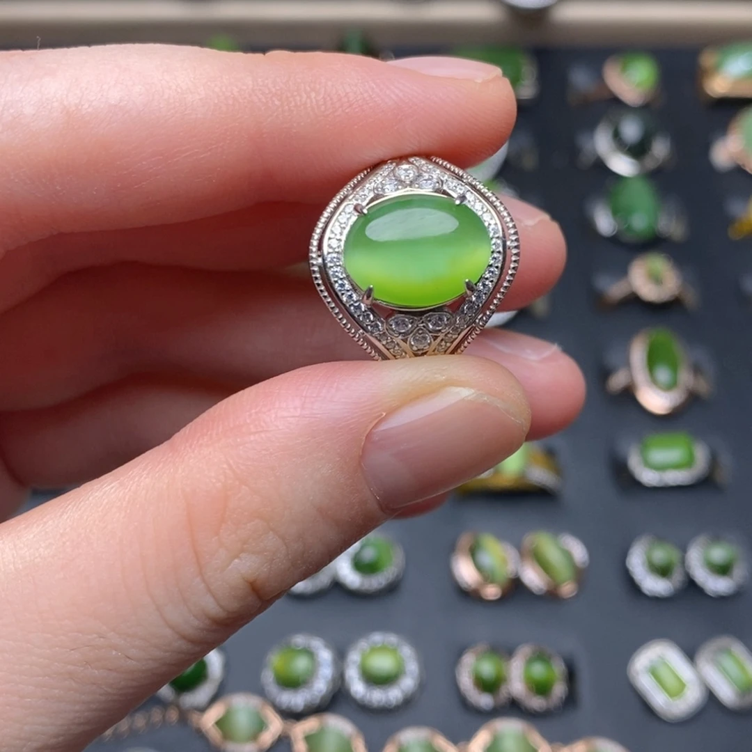 和田玉（碧玉）银S925镶嵌吊坠(不含链)戒指