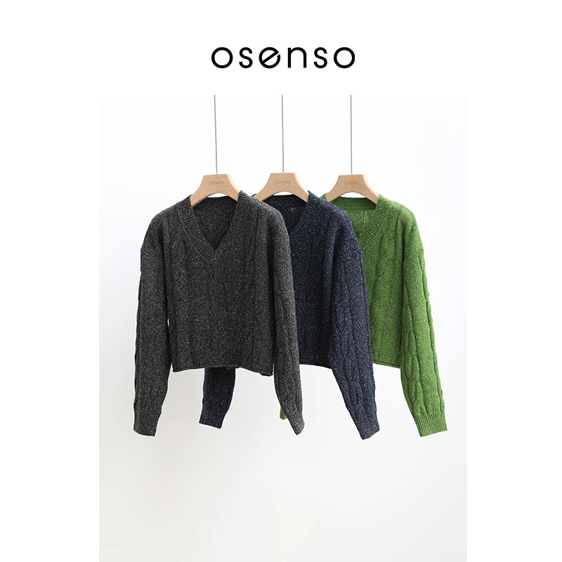 OSENSO"绿光森林"秋冬奢感特细美利奴羊毛混纺麻花毛衣ZZ251020