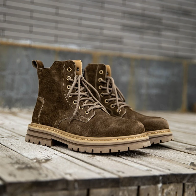 法莎尼亚马丁靴男短靴秋季侧拉链男靴复古休闲沙漠靴真皮大黄靴厚