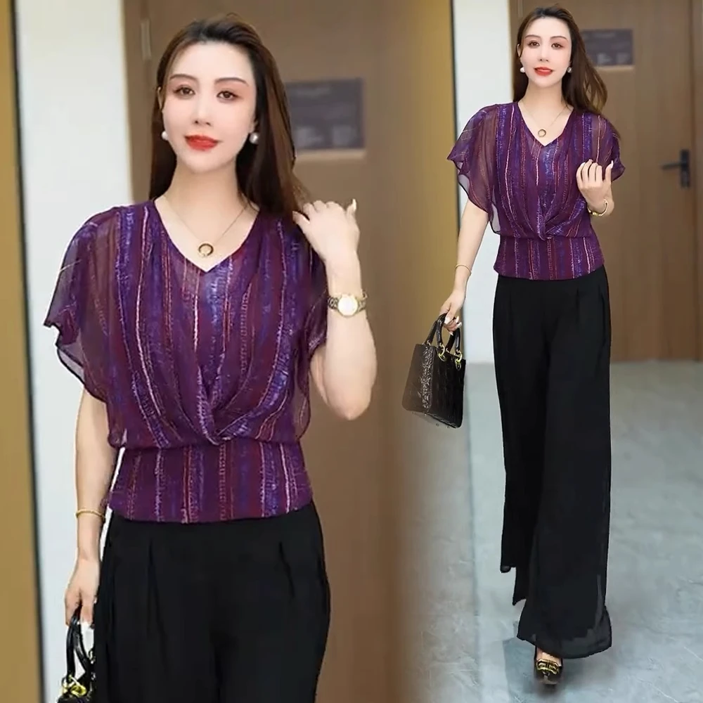 设计感飞飞袖衬衫女2025夏季新款气质V领收腰百搭小个子洋气上衣