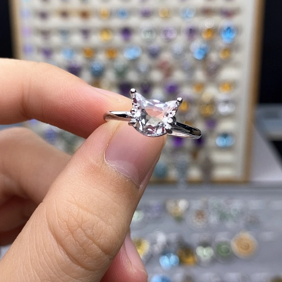 银S925镶嵌戒指水晶白水晶（不含证书）