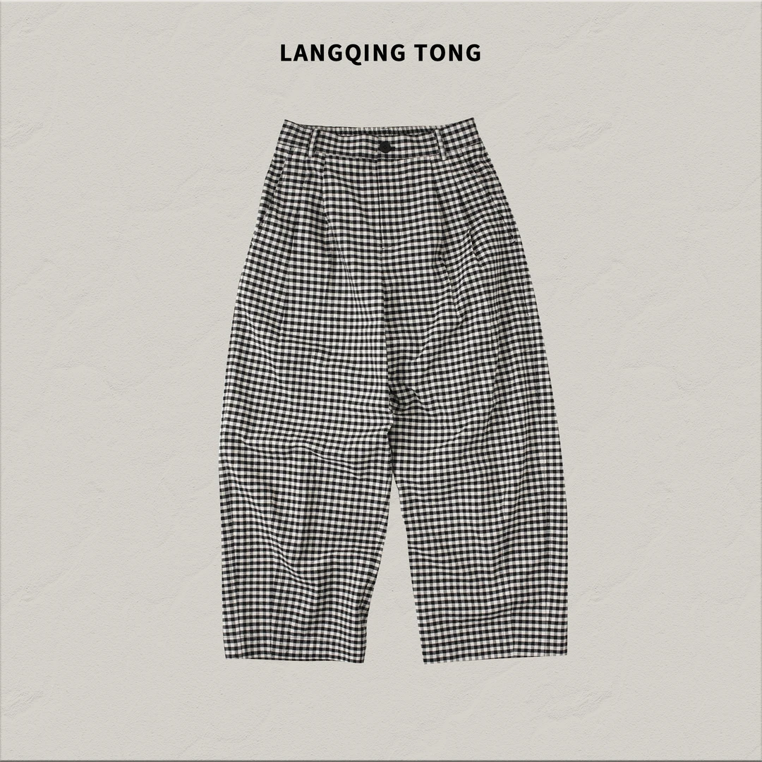 浪清/女装推荐 陌茜娅时尚纯棉格子休闲裤44174/44435#