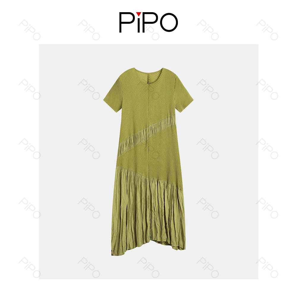 PIPO纯色夏季简约休闲连衣裙时尚圆领气质休闲DD52L554