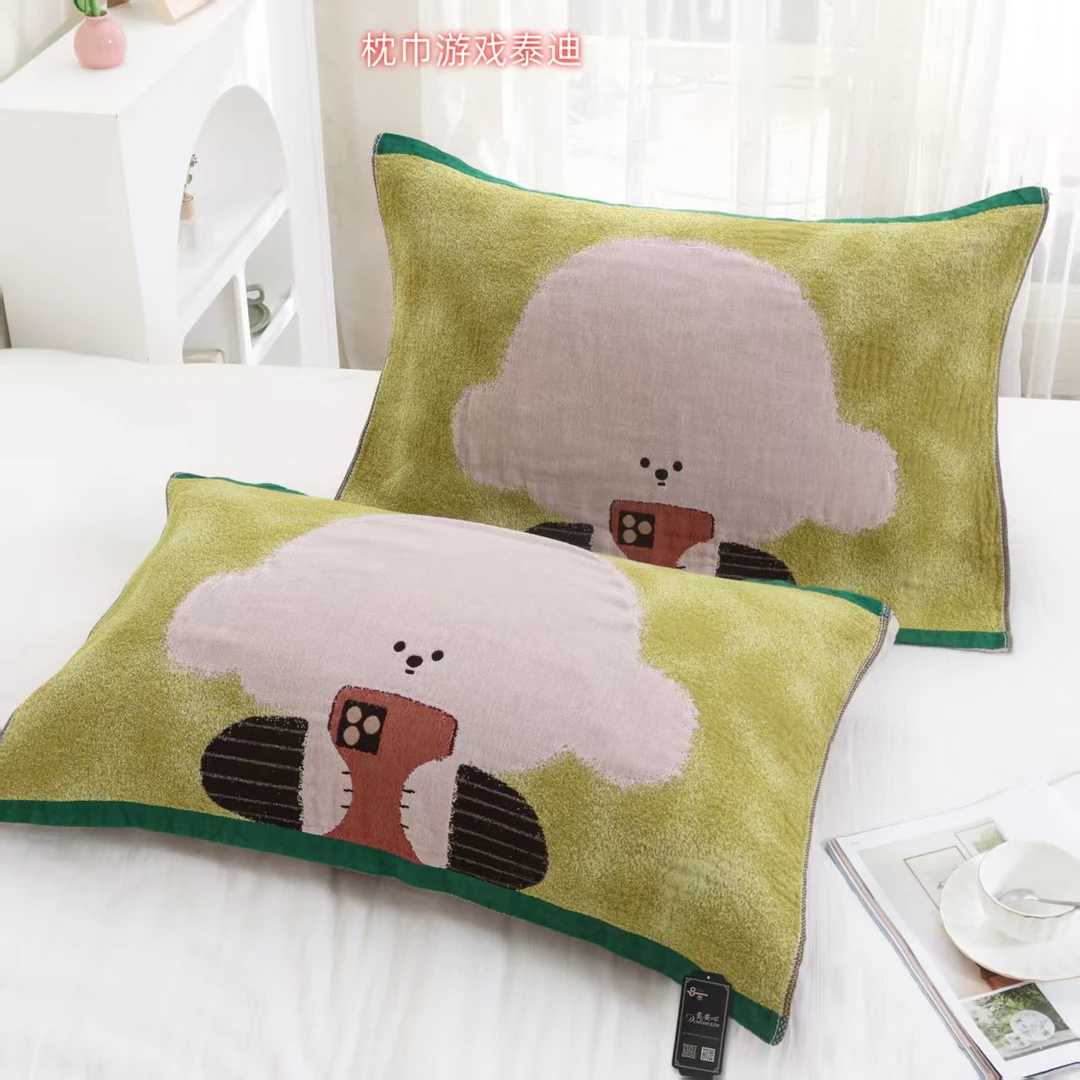 （福利）多层加厚100棉枕巾一对=游戏泰迪枕巾