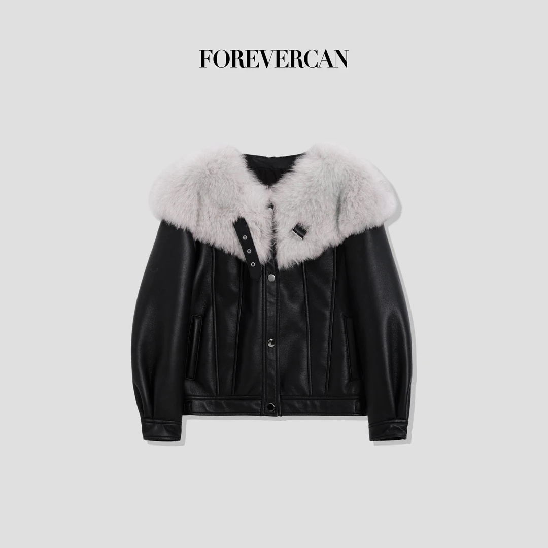 FOREVERCAN“瑞士凛冬” 狐狸毛领美利奴羊皮夹克外套SC22523