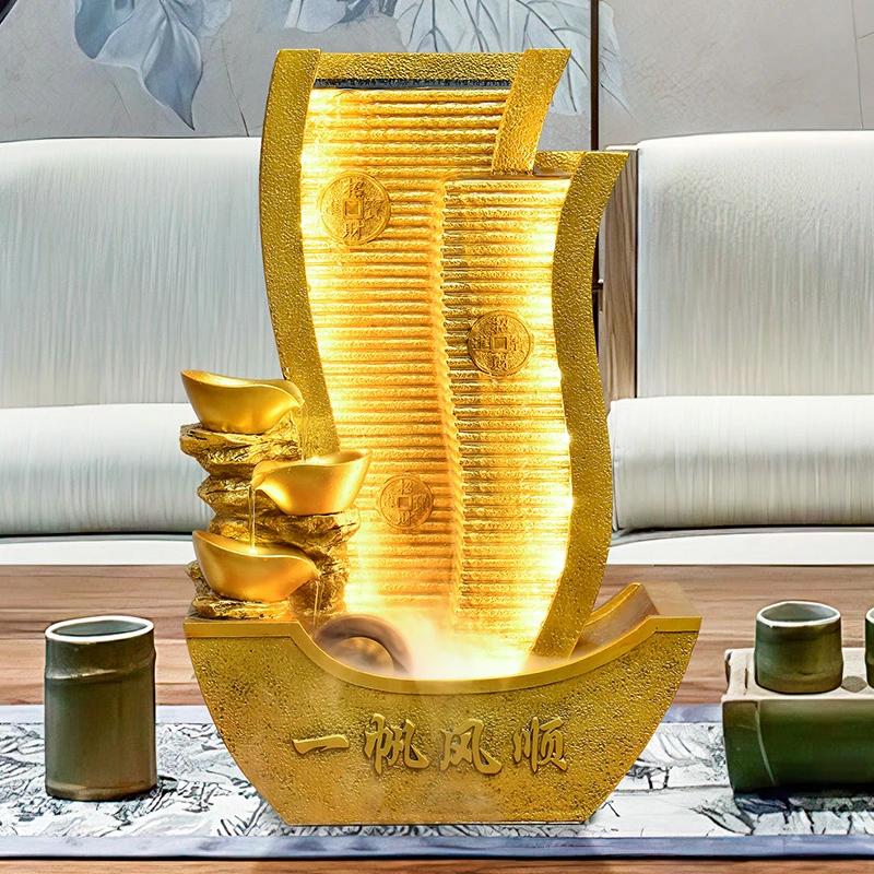 一帆风顺流水摆件循环水中式喷泉装饰客厅办公室前台开业乔迁礼物