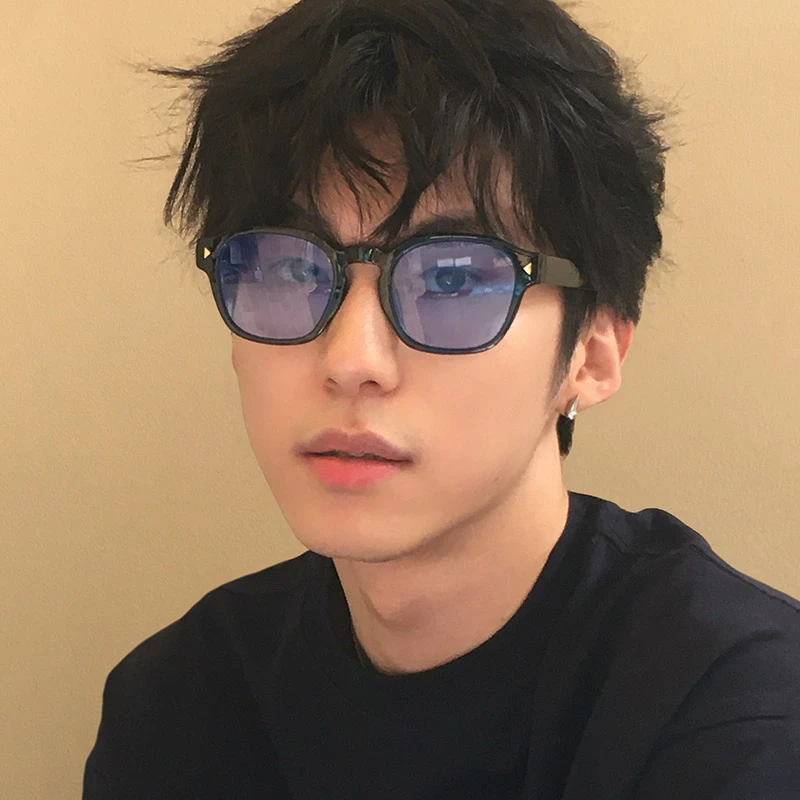 墨镜男款2025新款痞帅复古蓝色多边形方框防紫外线太阳眼镜女大脸