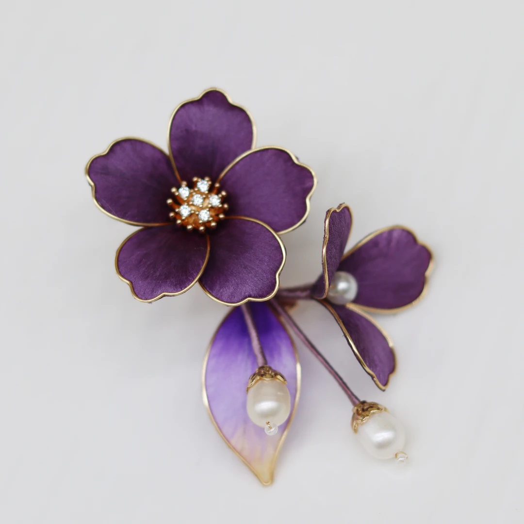 紫云回  掐丝夹子蚕丝绒花头饰发夹夹子