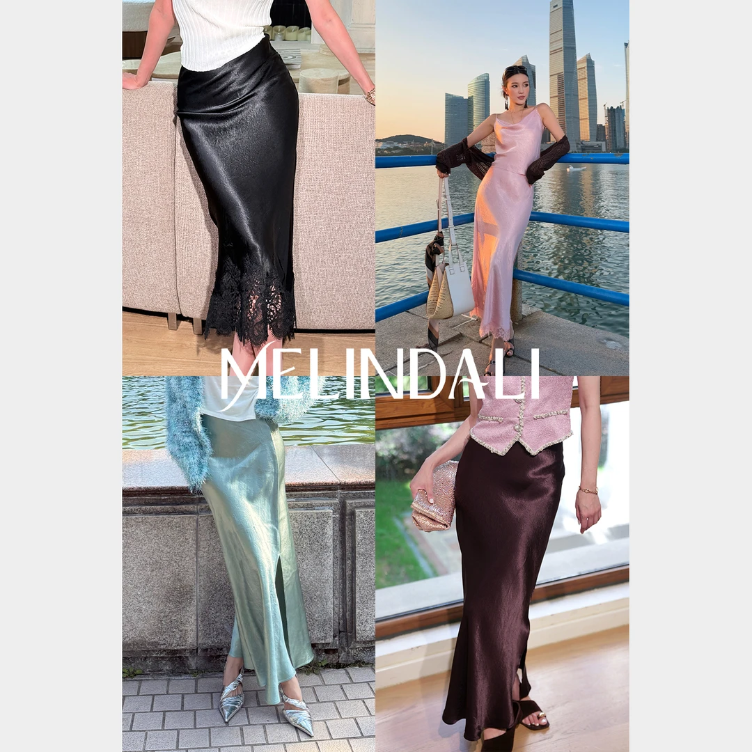 Melinda Li【乌梅】法式优雅醋酸水波纹吊带斜裁半裙直筒裤长裤套装