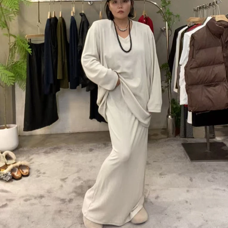 加绒加厚宽松大版V领羊绒上衣1760