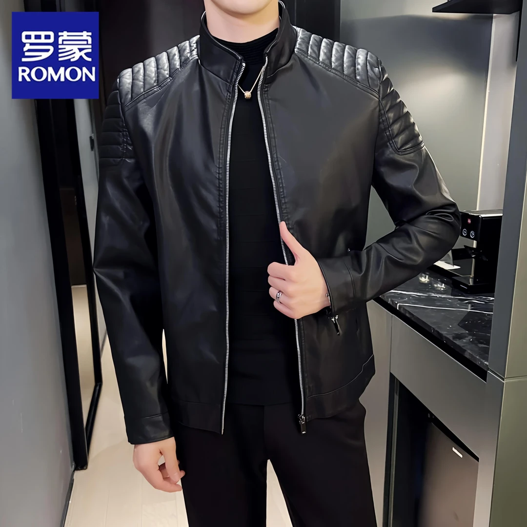 Romon/罗蒙新款春秋季潮流男士休闲皮衣高品质防风帅气皮夹克外套