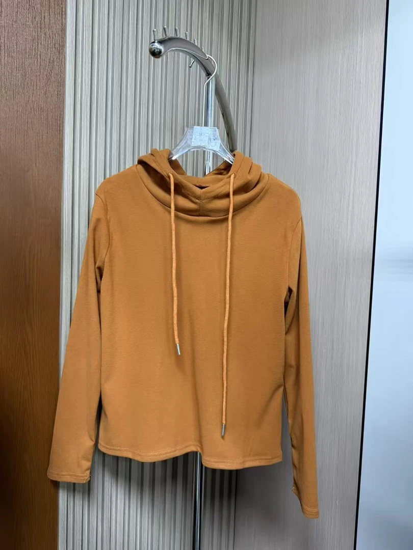 1073#连帽纯色德绒韩版长袖欧货上衣橙色