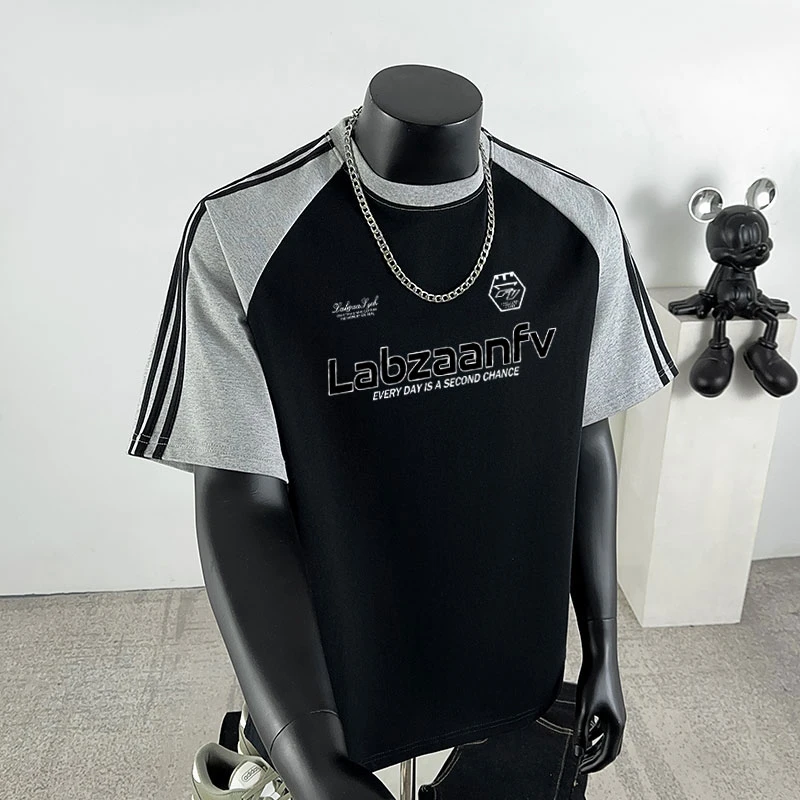 潮牌ins设计感字母印花纯棉短袖t恤男款夏季宽松休闲百搭圆领上衣