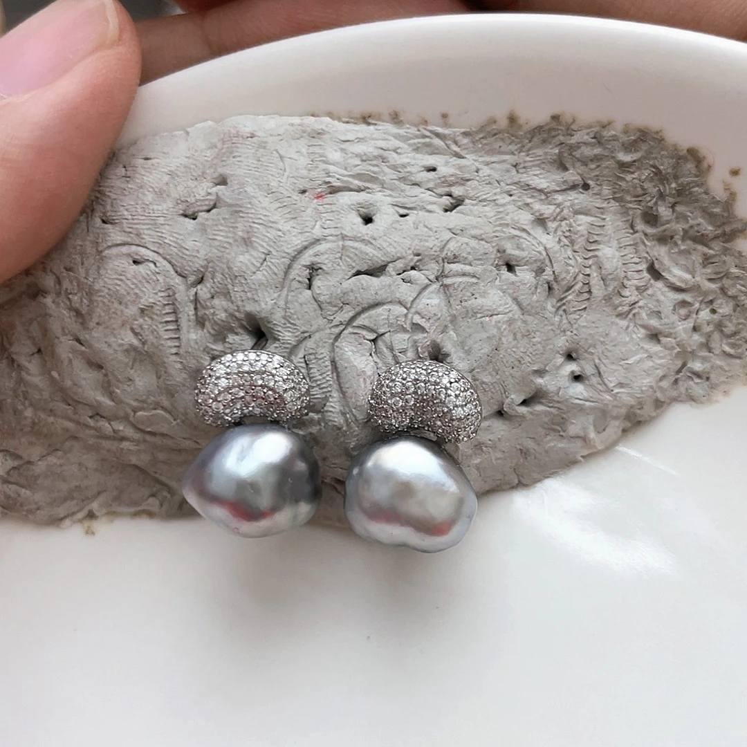 耳饰银S925镶嵌海水珍珠