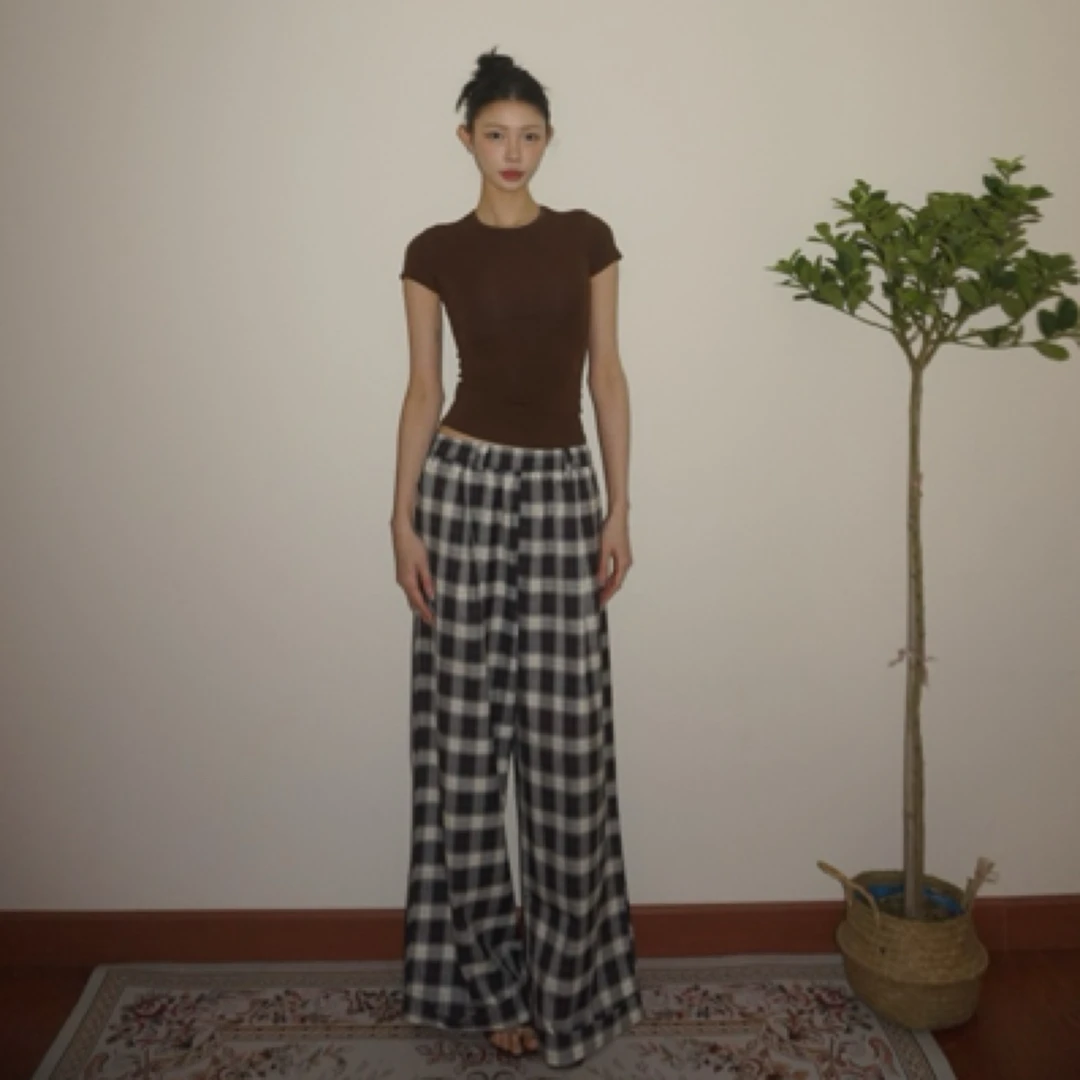 kissable 黑白格纹阔腿裤