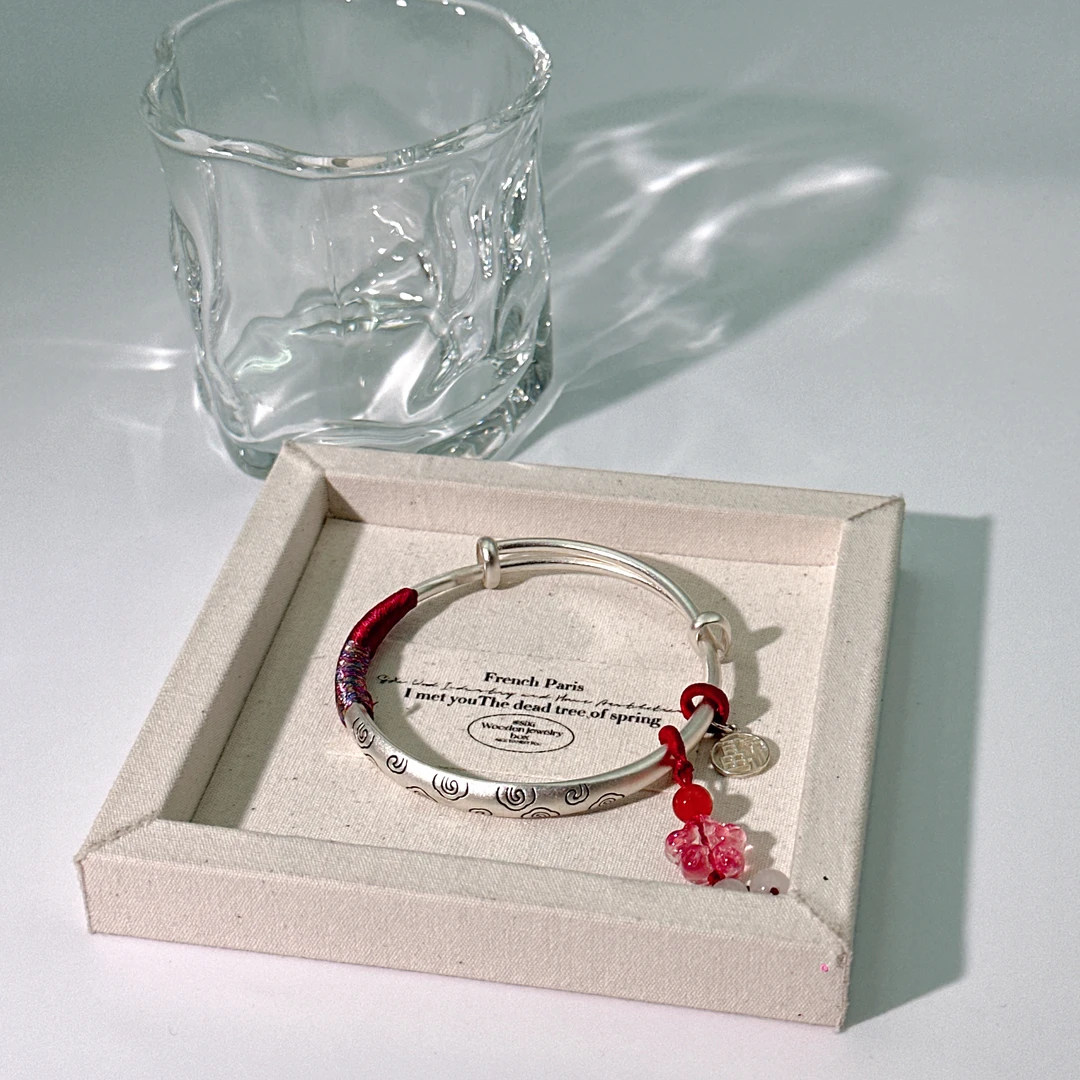 足银手镯 祥云手镯银9999复古民族风推拉实心高级感轻奢小众简约