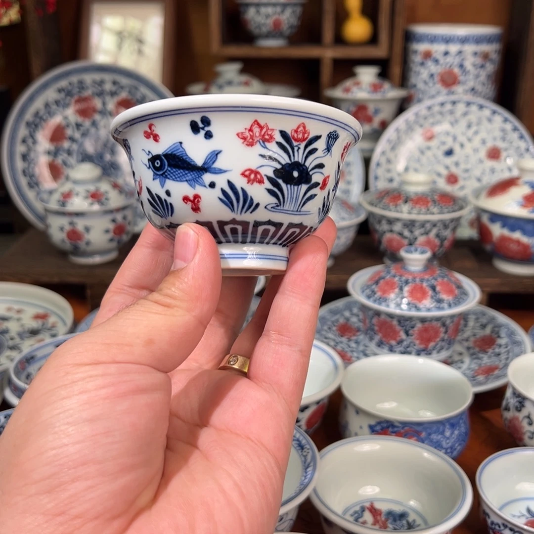 景德镇高温原矿釉里红手绘