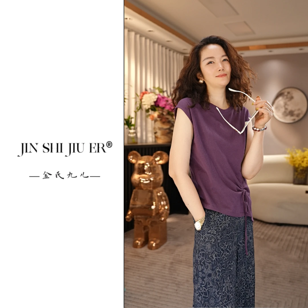 JIUER[清风]不规则抽绳收腰短袖T恤 显瘦时尚休闲修身简约3013