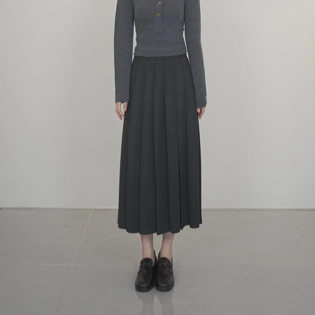 小禾【风琴半裙2.0】羊毛高腰遮胯显瘦气质加厚中长针织百褶半身裙