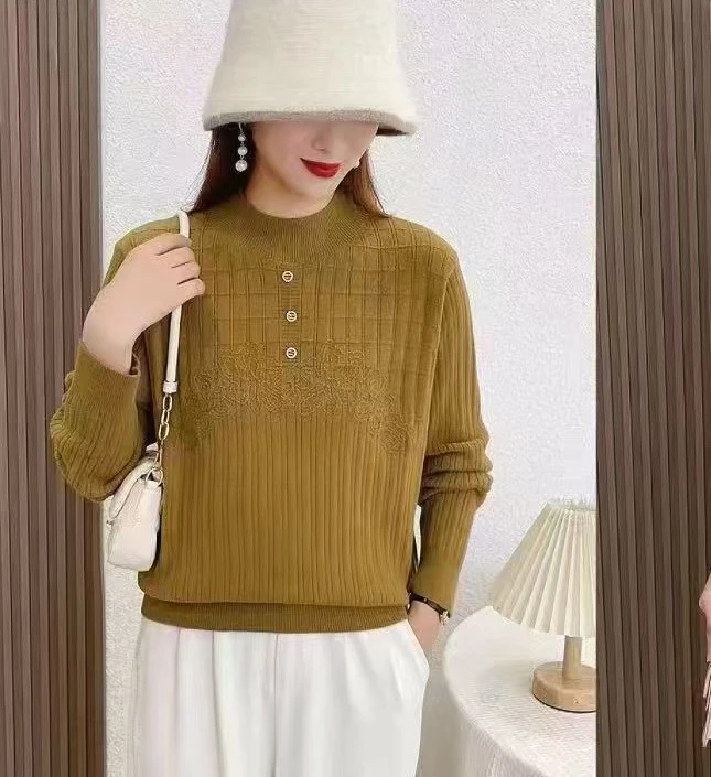 【玉姐家】冬季新款蕾丝时尚套头洋气修身毛衣90-140  新选f814
