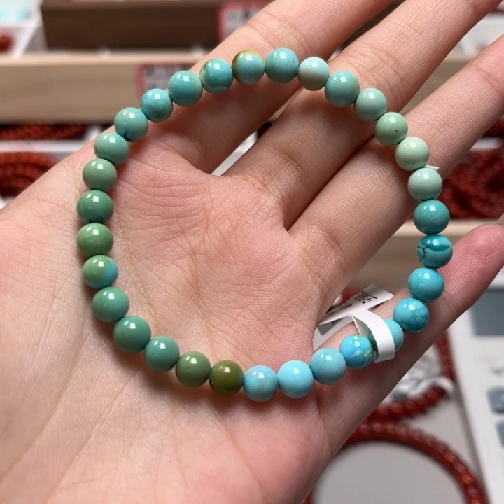 绿松石未镶嵌手链原矿绿松石渐变色6mm