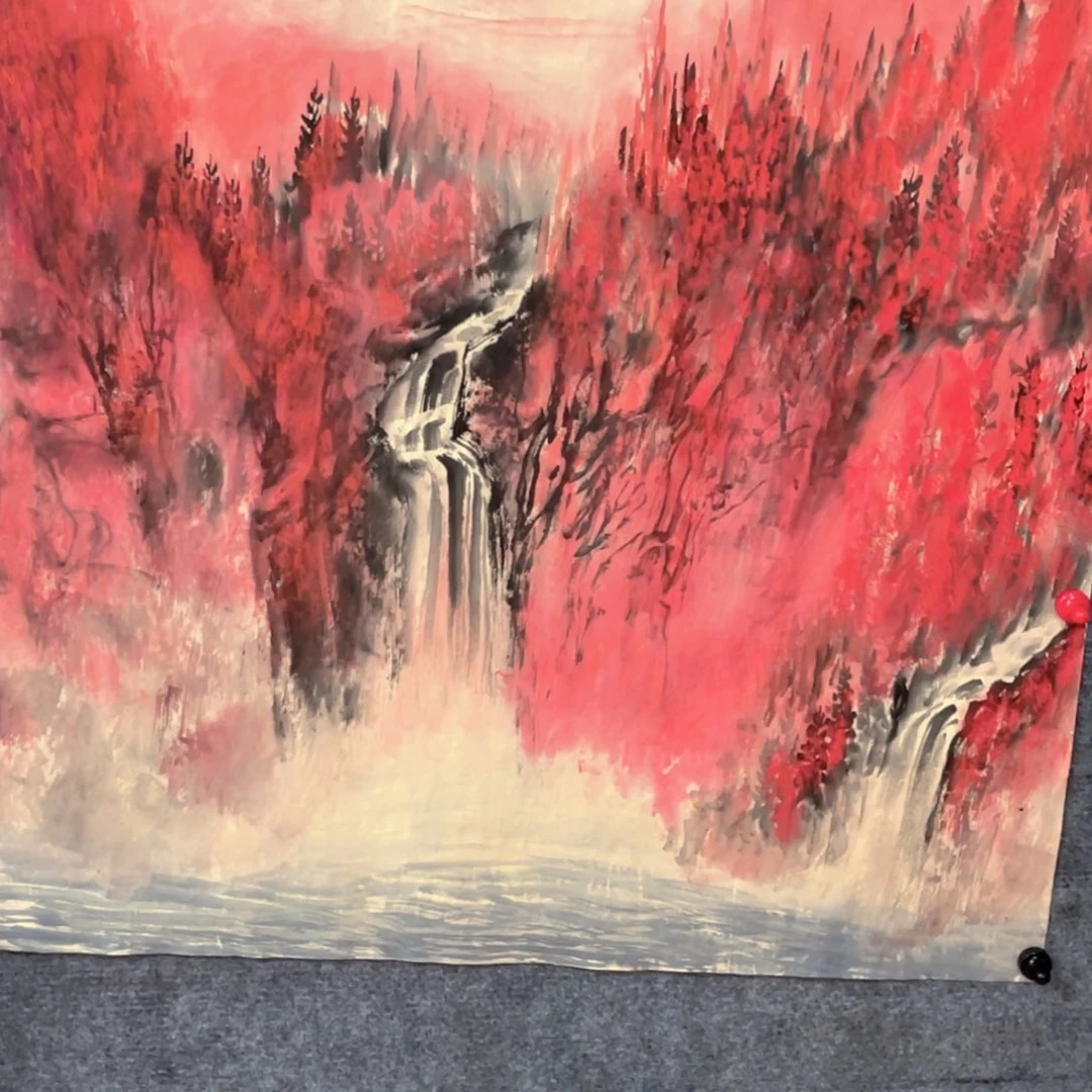 国画原创作品作品漫山红遍，寓意日子红红火火