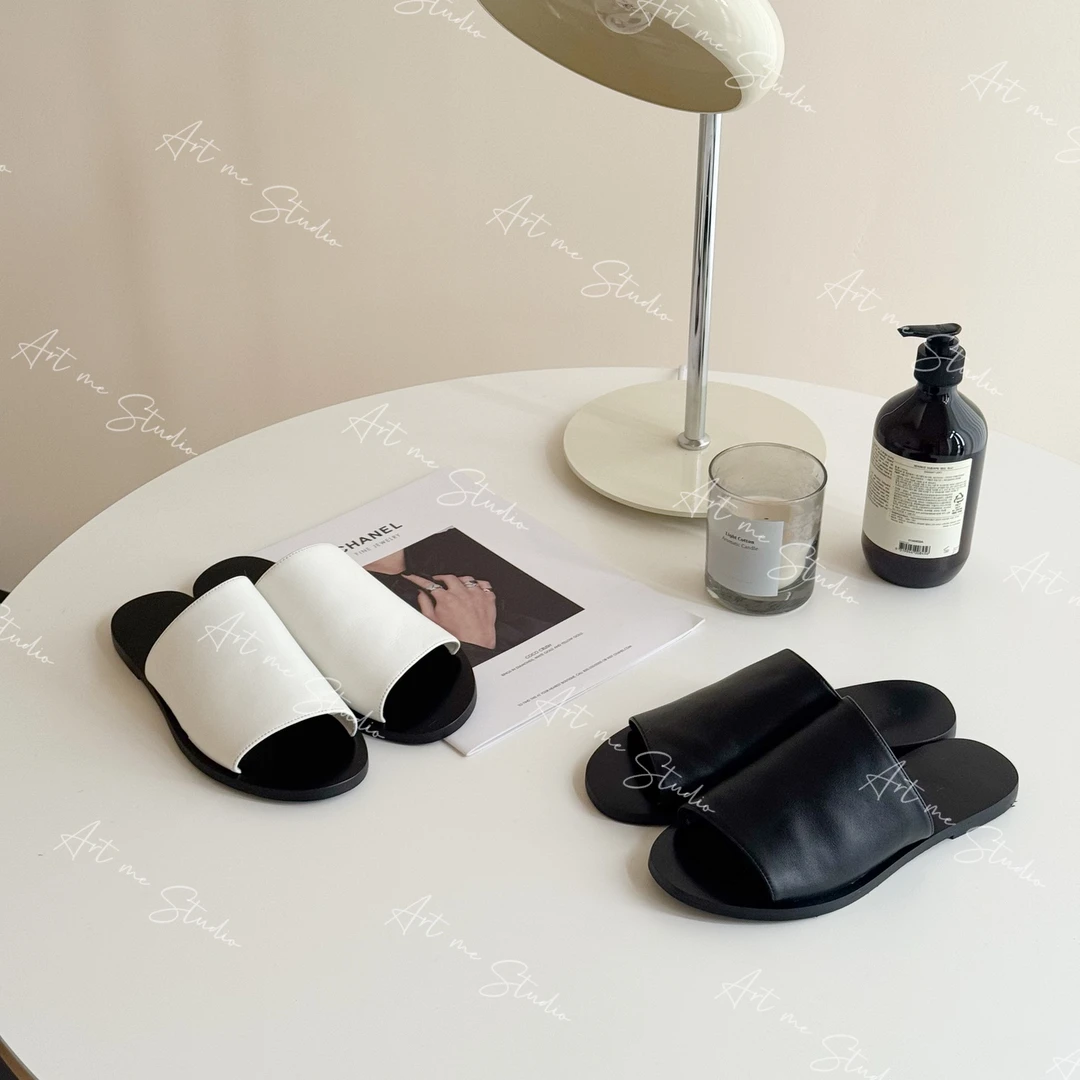 Artme瓜瓜呀【入夏必备清凉宽横遮脚背两色真皮手工拖鞋】w24296