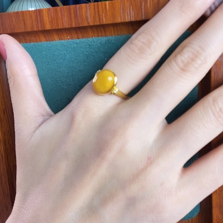 蜜蜡银S925镶嵌戒指戒指