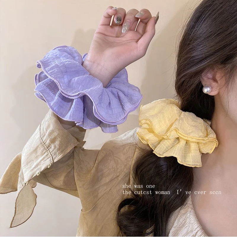 糖果色网纱多层木耳边大肠发圈韩系温柔慵懒氛围感马尾丸子头头绳