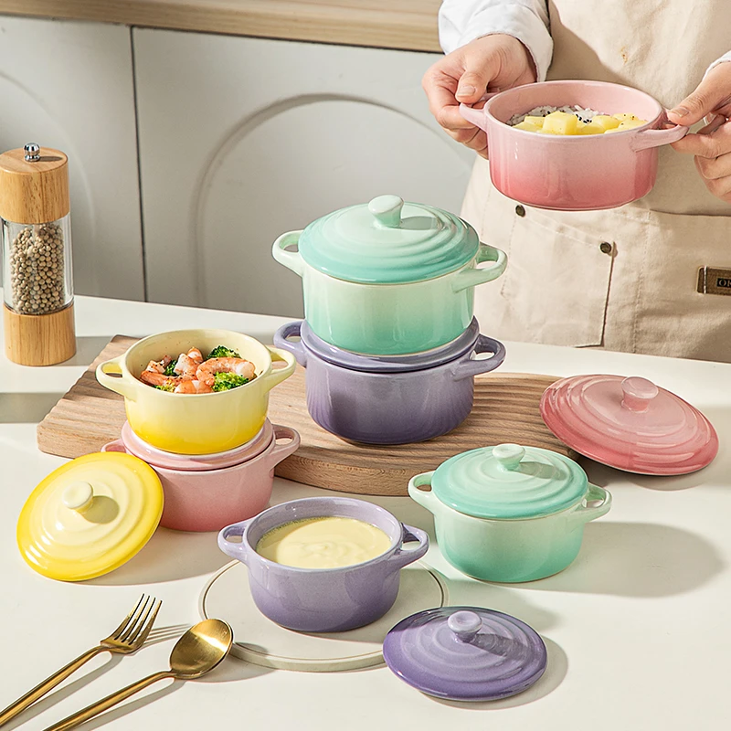 祝氏心宜耐高温陶瓷双耳蒸蛋碗空气炸锅烤碗焗饭碗可微波陶瓷汤碗