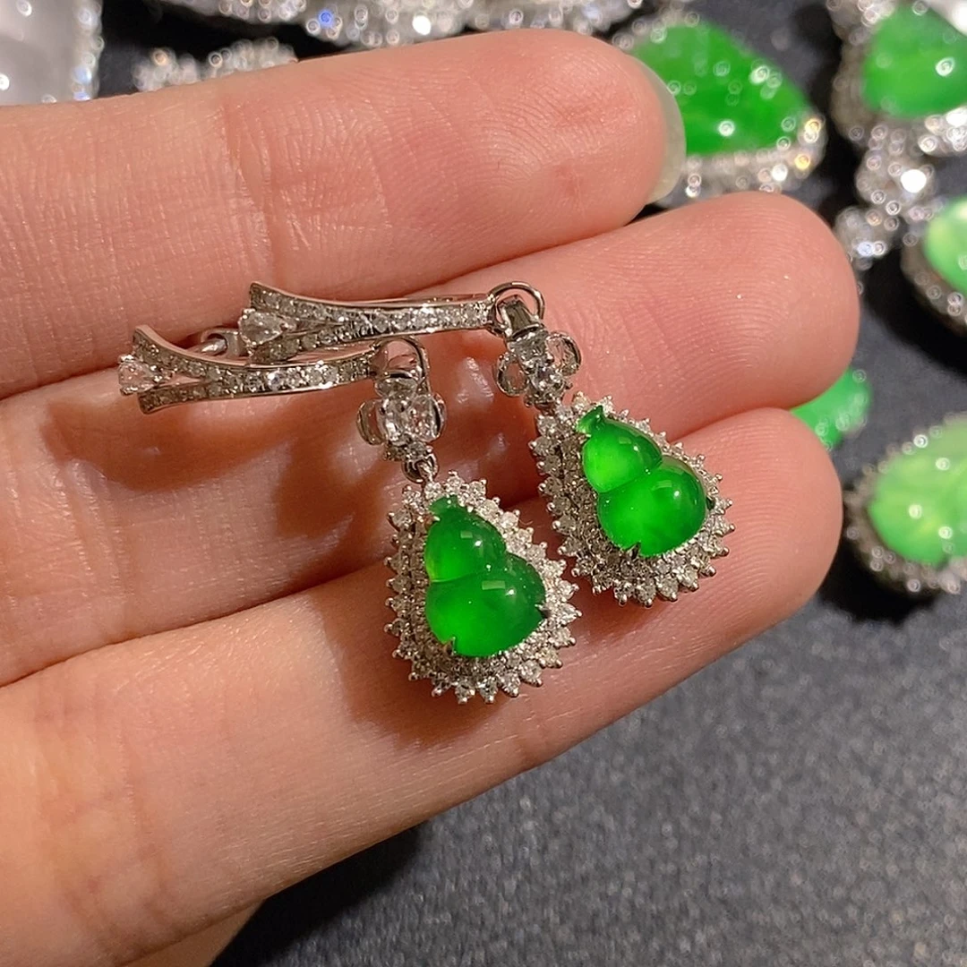 翡翠耳饰18K金镶嵌天然缅甸A货翡翠