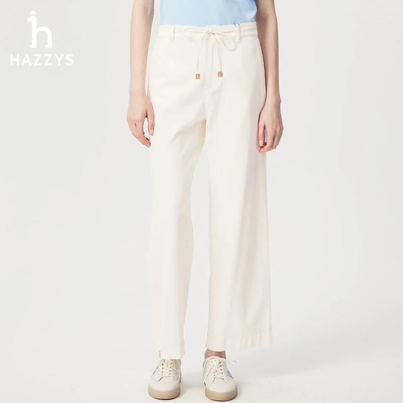 「商场同款」Hazzys哈吉斯春夏季女士经典休闲裤白色时尚裤子