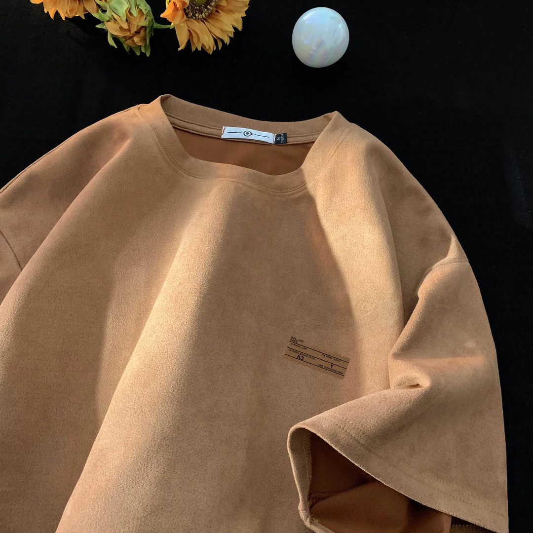 顶瓜瓜300斤加大码潮牌街头时尚仿麂皮绒短袖男女夏季舒适显瘦t恤