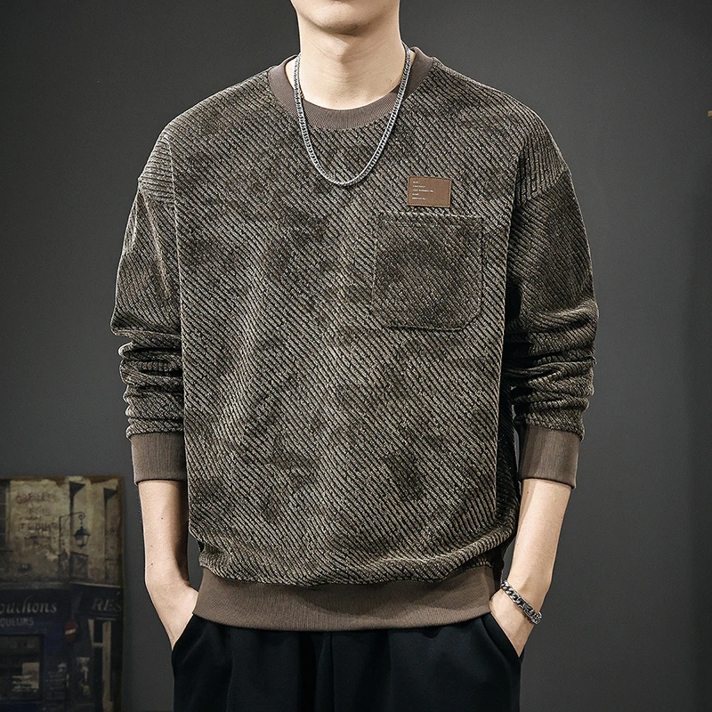 秋季高端圆领卫衣男秋冬美式重磅潮牌肌理感宽松休闲加绒保暖上衣