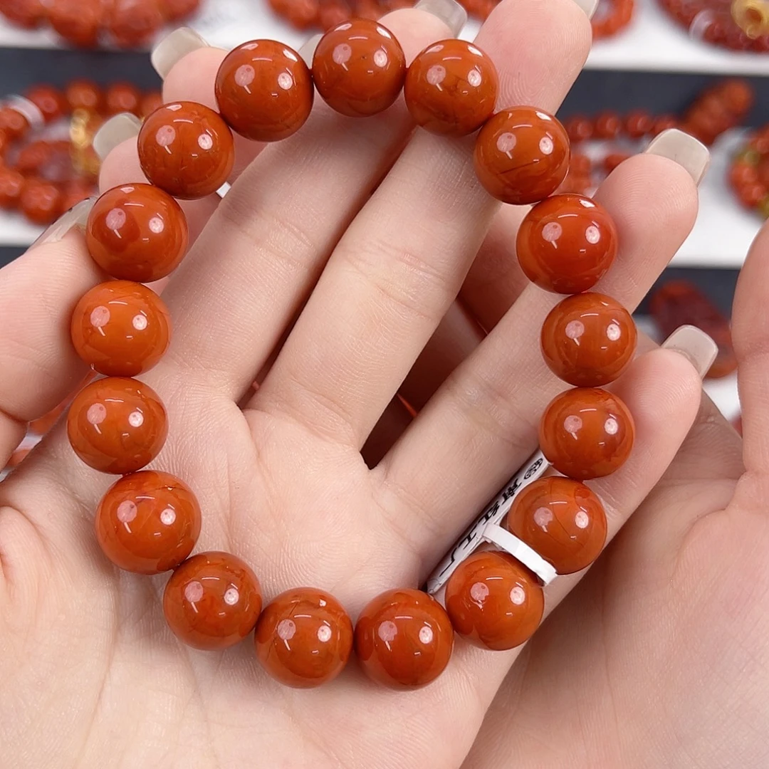 南红玛瑙未镶嵌瓦西柿子红满肉12mm手串