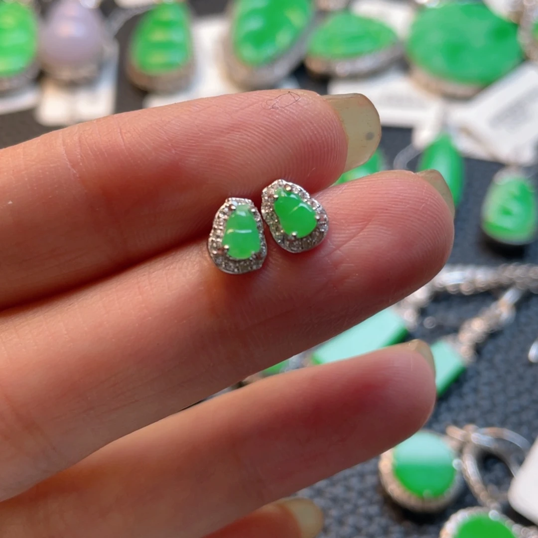 翡翠银S925镶嵌吊坠(不含链)耳钉