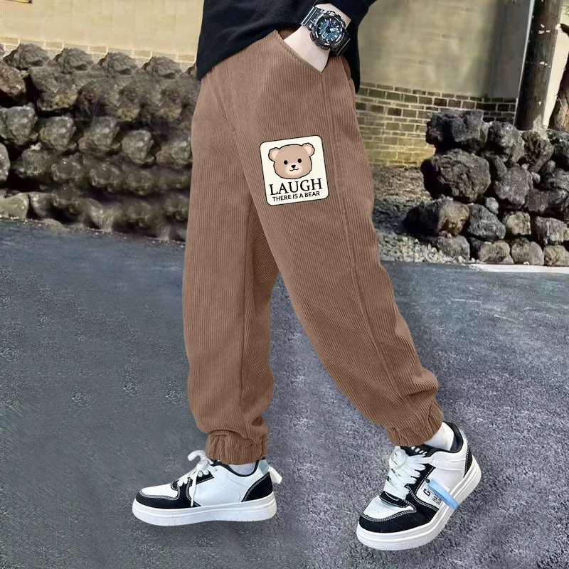 儿童裤子春秋灯芯绒束脚裤男童洋气中腰百搭口袋长裤休闲运动裤