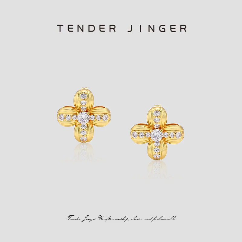 Tender Jinger 铜合金耳饰 25新款璀璨花瓣耳饰轻奢高级时尚