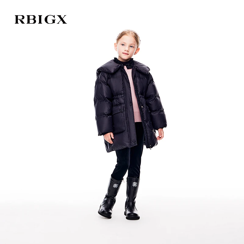 RBIGX瑞比克儿童女童时尚连帽中长款加厚中大童保暖冬季羽绒服