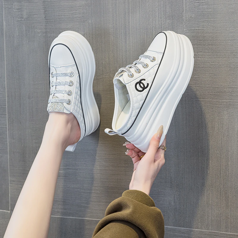 内增高小白小个子女鞋新款网红夏季半拖女增高鞋女款小个子厚底