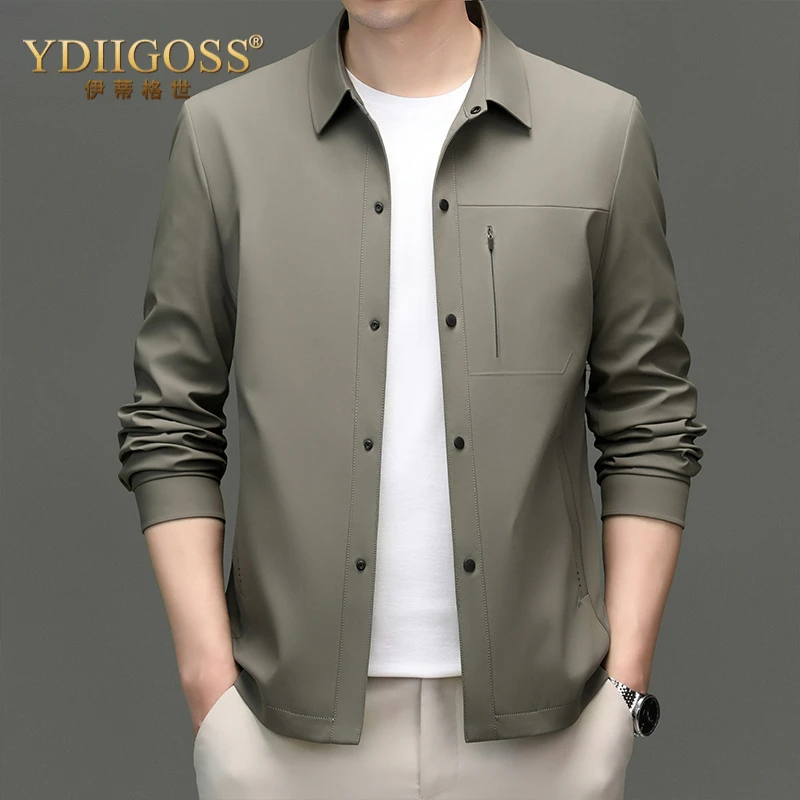 YDIIGOSS男士夹克外套2025春秋季新款翻领薄款茄克衫中年商务休闲
