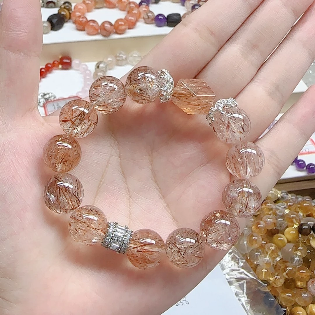 水晶手串未镶嵌黑金超七13mm